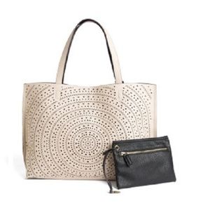 Street Level Laser Cut Reversible Tote Ivory/Black